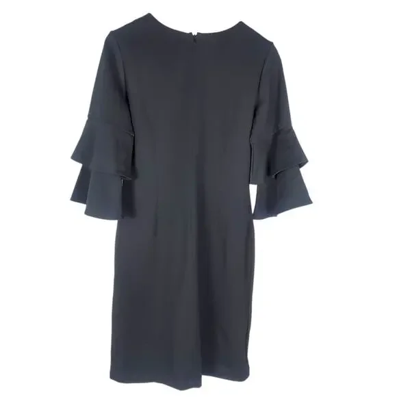 J McLaughlin Letty Dress Sz M Black Tiered Bell Sleeve Bainbridge Cloth Stretch - Picture 6 of 14